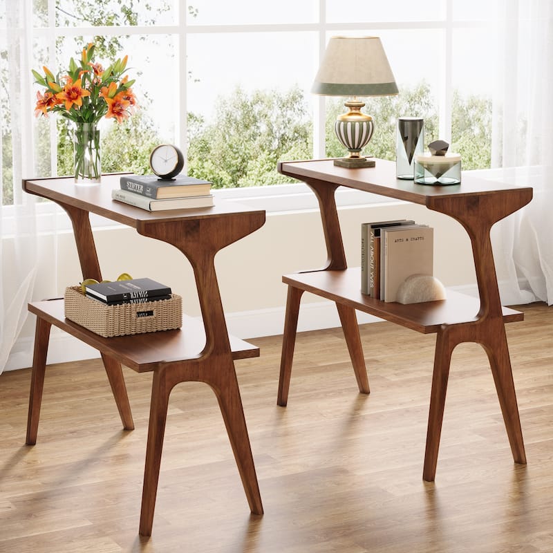 Narrow End Table for Living Room, 2-Tier Slim Sofa Side Table