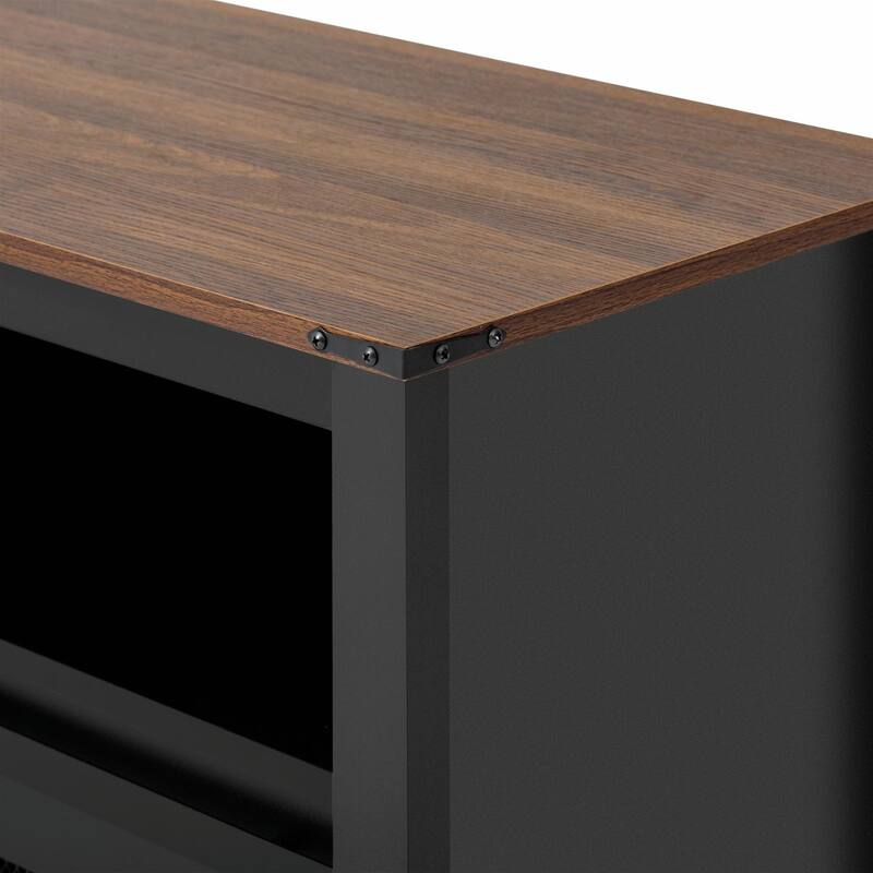 59.3'' Sideboard with Sliding Barn Door and Mesh Panels, Farmhouse Buffet with Open Storage