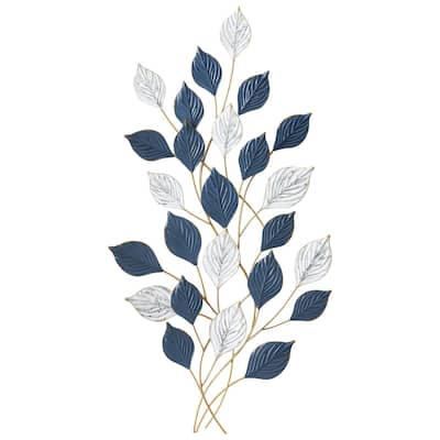 Aria Home Vertical 3D Leaf Metal Wall Art Green White Textured Decor