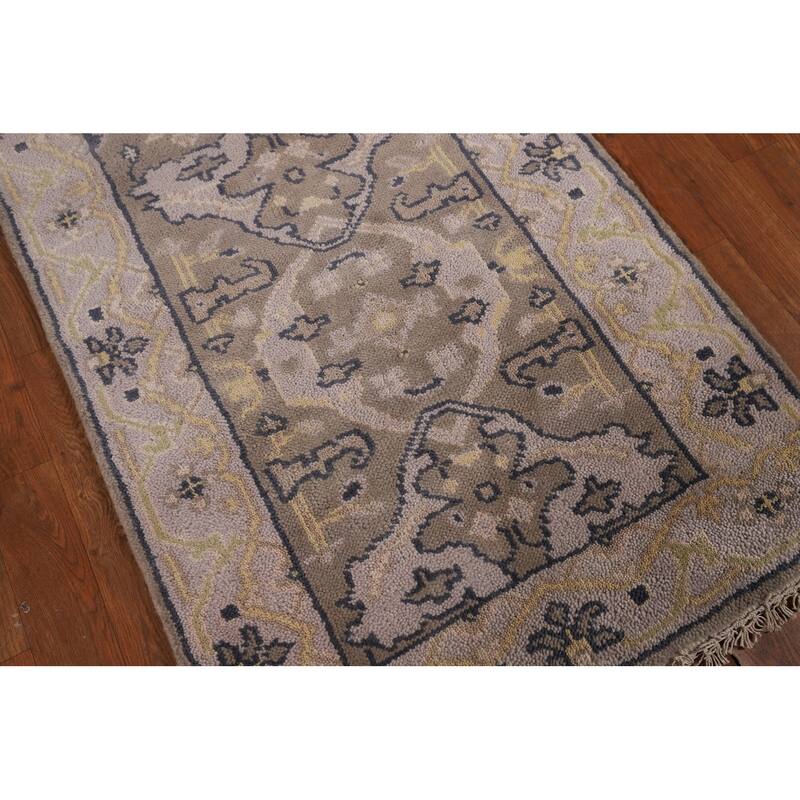 All-Over Oushak Oriental Runner Rug Handmade Brown Wool Carpet - 2'8" x 10'11"