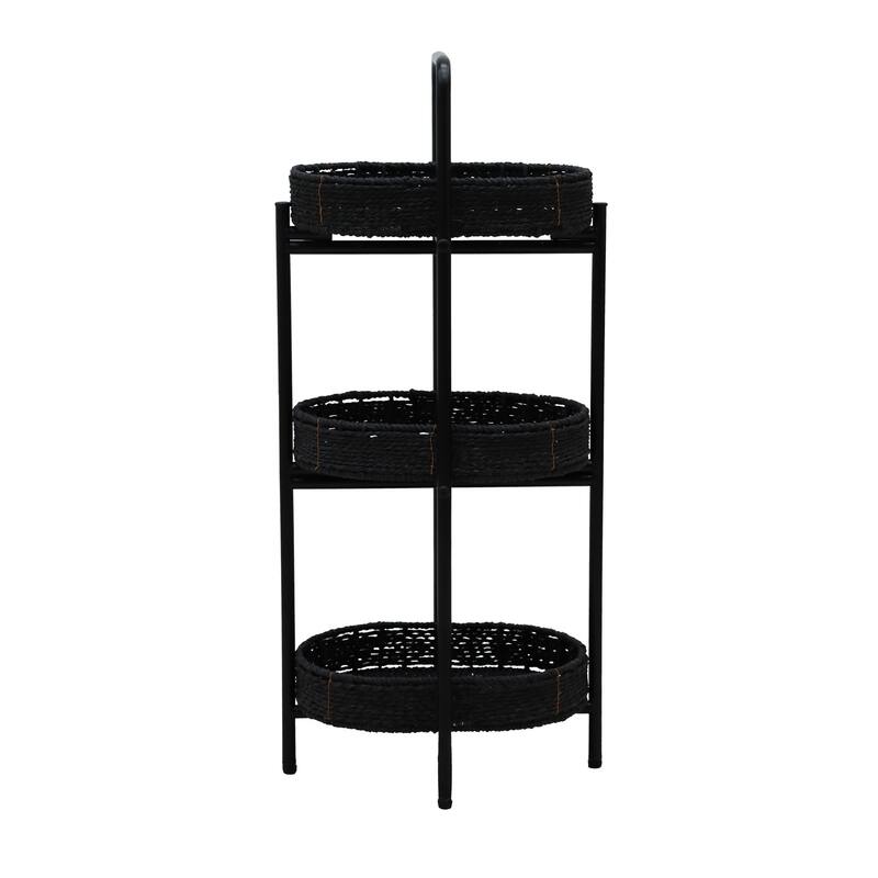 Small Handwoven Side Tables 3-Tier Oval Organizer Portable Storage Shelf