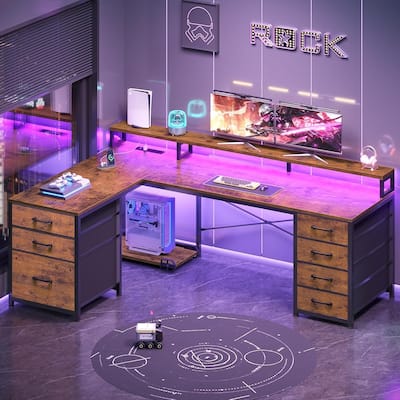 L Shaped Gaming Desk 58" Small Computer Desk 7 Drawers Small Space