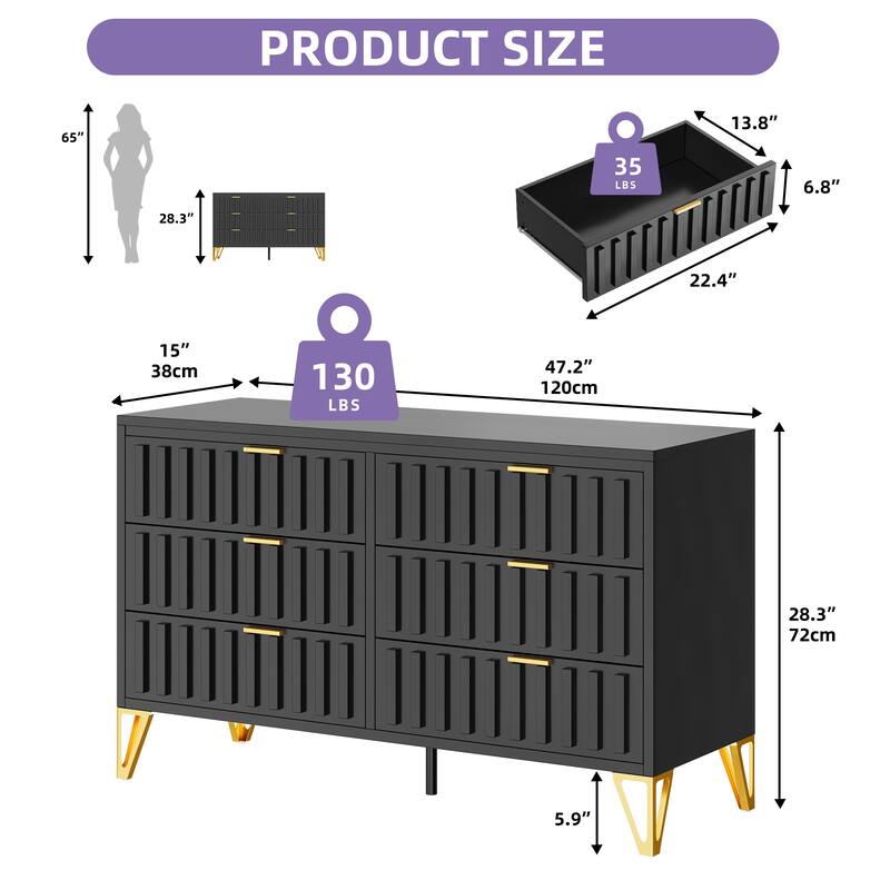 6 Drawer Metal Storage Cabinet for Living Room, Entryway, Hallway