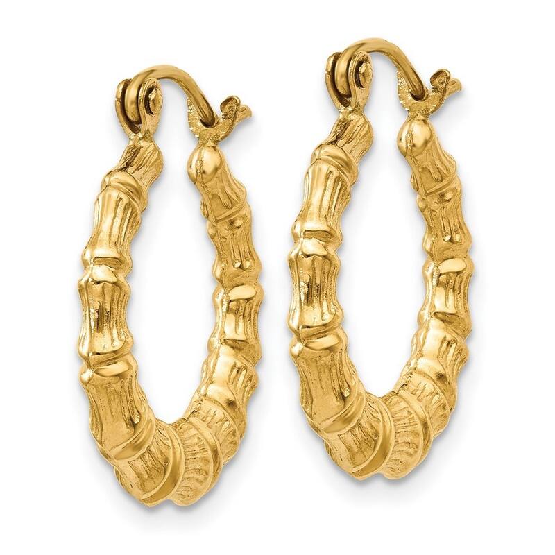 Curata 14k Yellow Gold Small Polished Bamboo Design Hoop Earrings 13x3mm