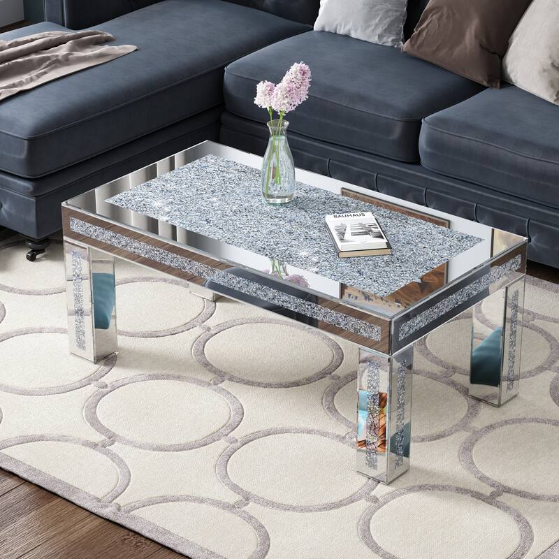 Rectangle Coffee Table Mirrored Diamonds Inlay