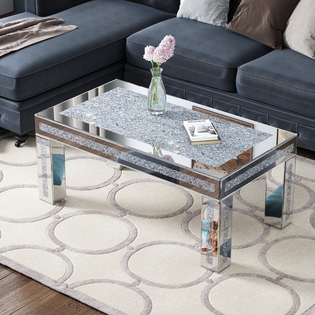 Rectangle Coffee Table Mirrored Diamonds Inlay