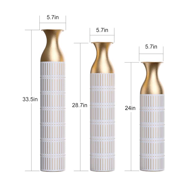 Floor Metal Vases Decorated White Metal vases Set of 3 gorgeous home decoration large glazed metal vases