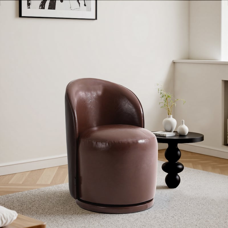UIXE Modern Upholstered Swivel Armless Side Dining Chairs - Red Brown/Faux Leather
