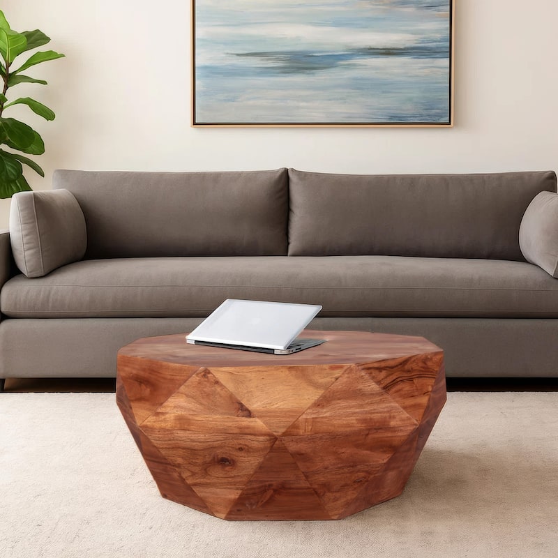 Bon 33 Inch Diamond Shape Acacia Wood Coffee Table With Smooth Top, Dark Brown - Acacia