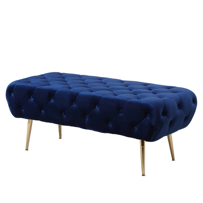 Velvet Tufted Backless Bench with Metal Legs