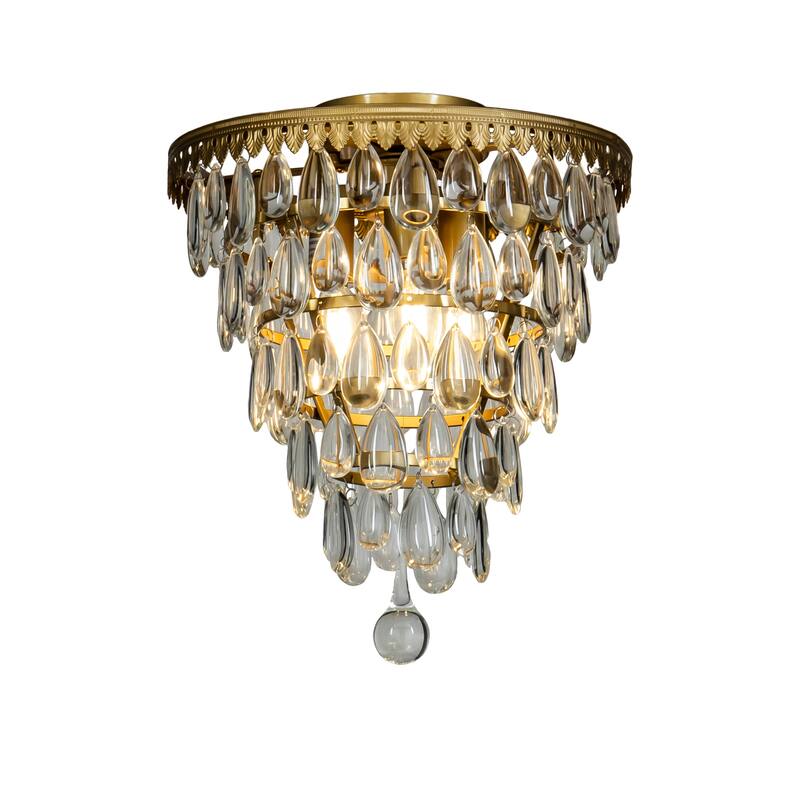 Interior 3-Lights Teardrop Glass Flush Mount Ceiling light 12" Tiered Glam Chandelier - Painted Brass