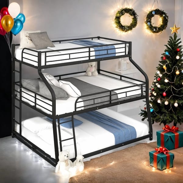 slide 2 of 11, Twin XL/Full XL/Queen Triple Bunk Bed With Ladder,Guardrails for Bedroom
