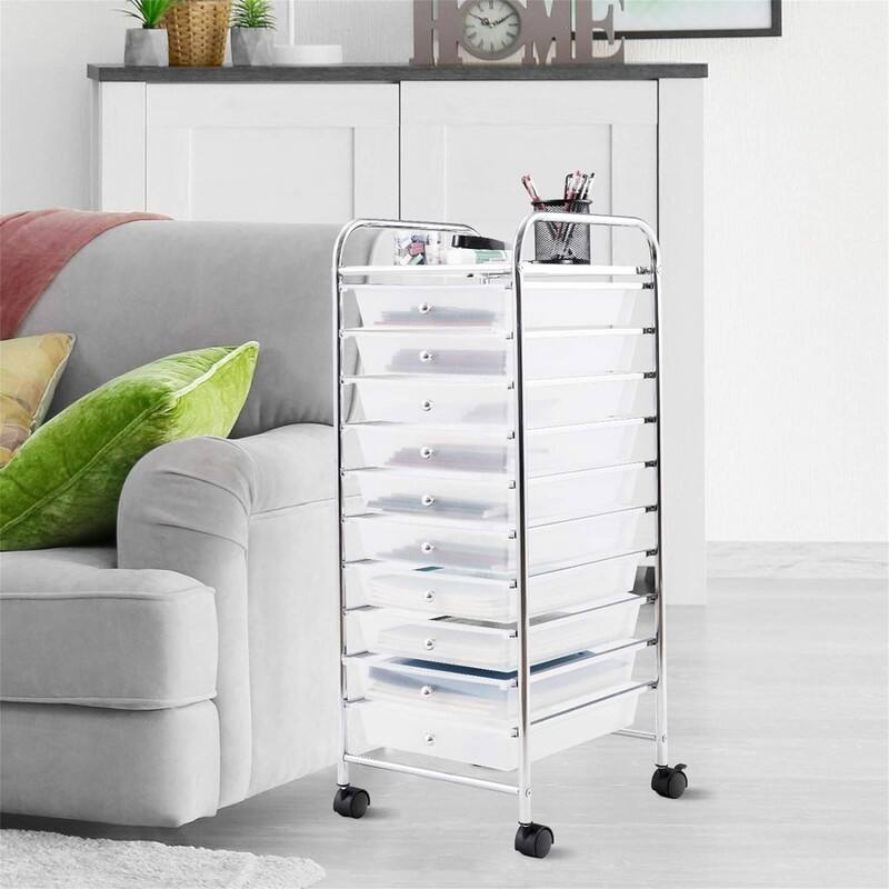 10-Drawer Organizer Cart - 15"D x 13"W x 34"H - Clear