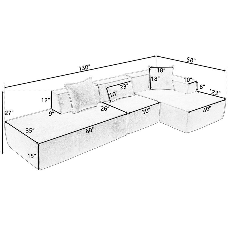 3-Seat Modern Modular Combination Free Installation L-Shaped Sofa Set