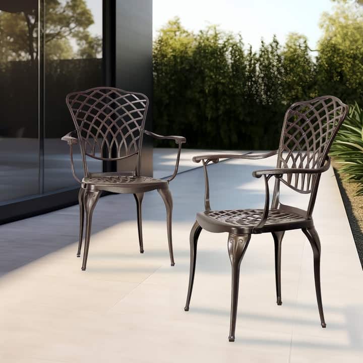 Kinger Home Arden 2-Piece Outdoor Patio Dining Chairs, Cast Aluminum