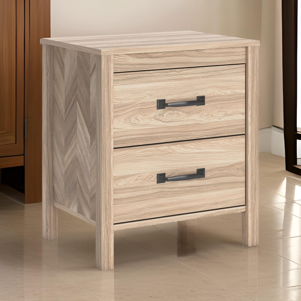 Bette Nightstand, 2 Drawers, Light Oak Brown Wood Finish, 24 Inch