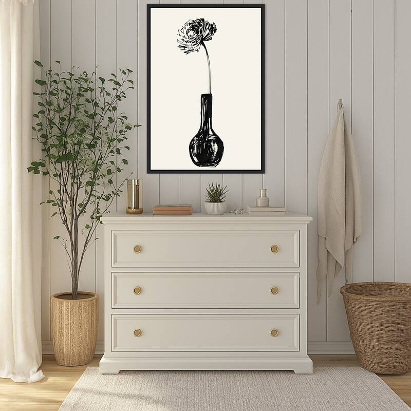 Flower in a vase ink sketch by Rosana Laiz Blursbyai (23 x 33 in.), Framed Canvas Wall Art Print