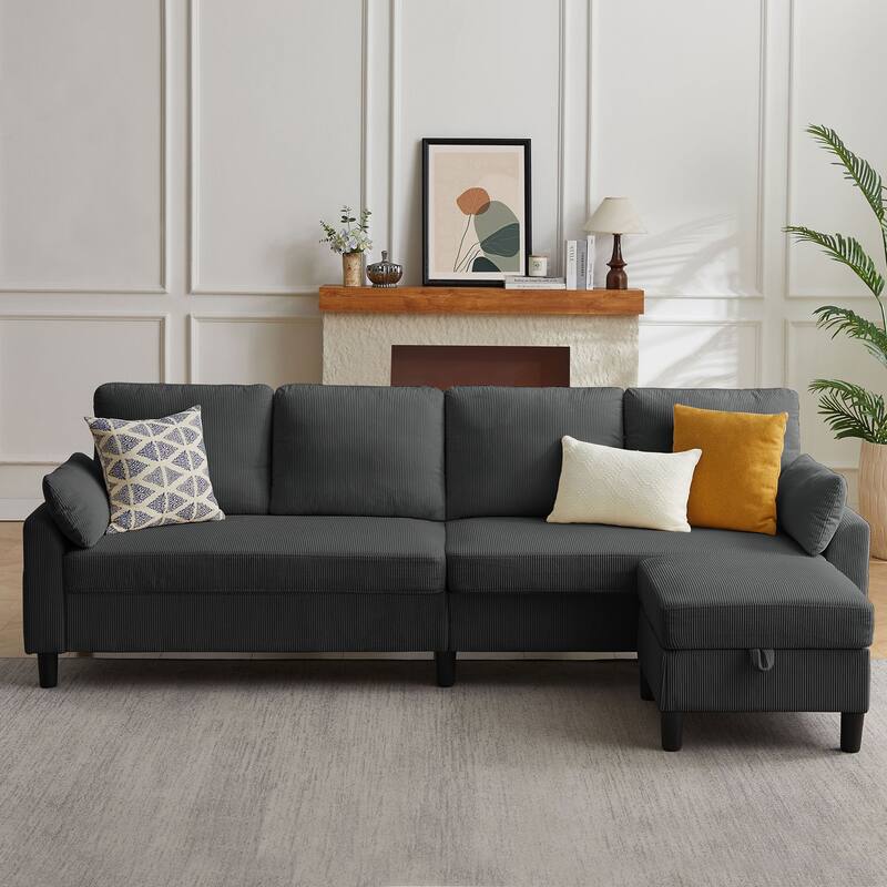 Modular Sectional Sofa Couch L Shaped With Chaise Storage Ottoman and Side Bags For Living Room - Charcoal