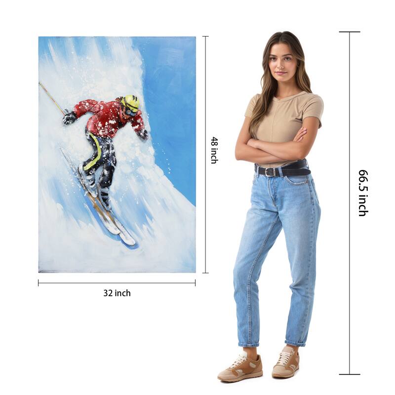 "Skiing" Mixed Media Iron Hand Painted Dimensional Wall Art