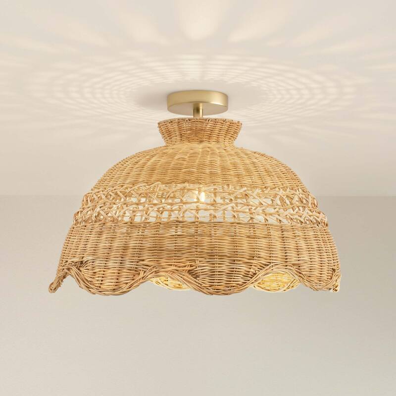 Le Perle Rattan Flush Mount Rattan Natural Handwoven Ceiling Light for Bedroom or Hallway in Farmhouse, Boho, Country Style