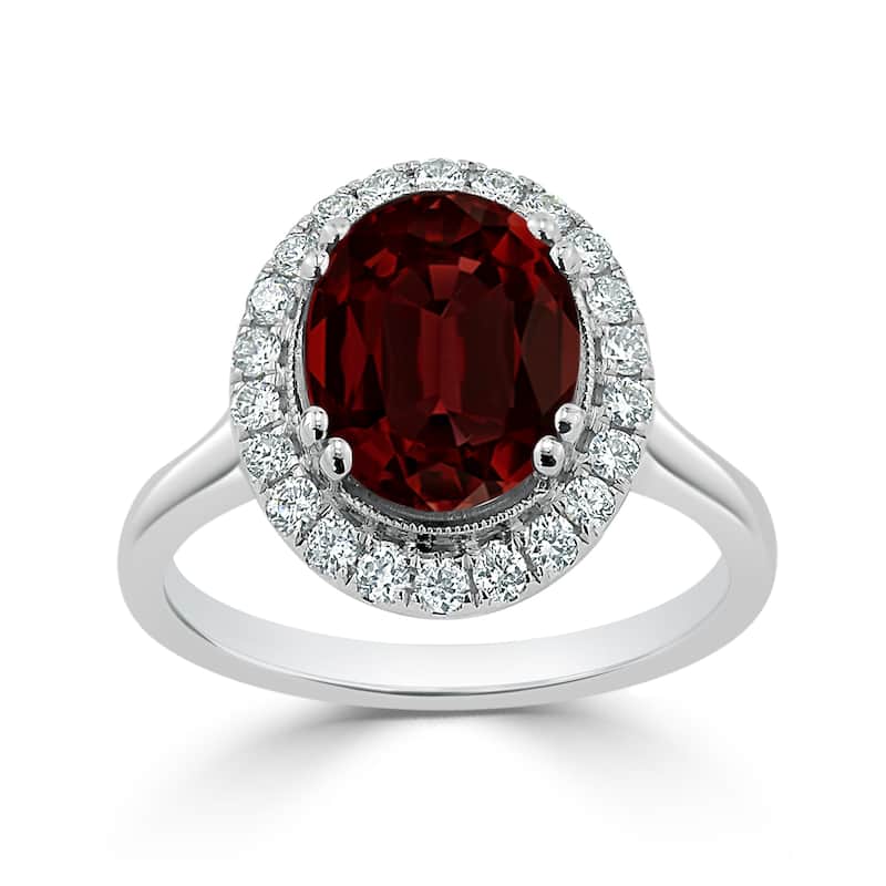 Auriya Vintage 2 5/8ct Oval Garnet and Halo Diamond Engagement Ring 1/3ctw 14k Gold