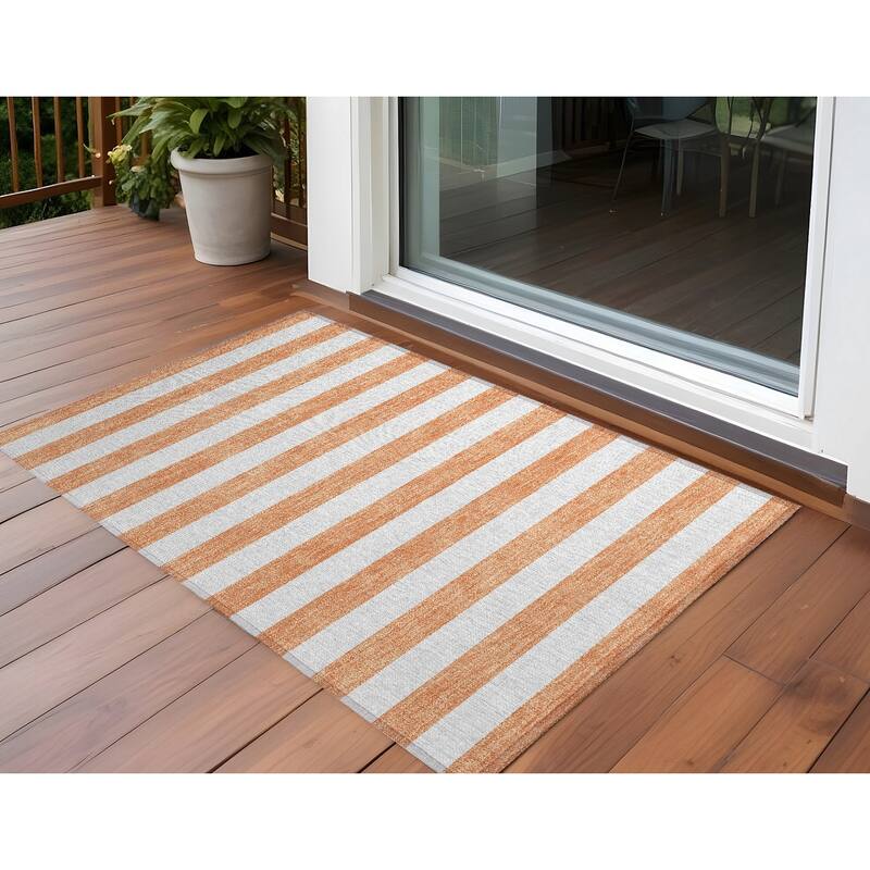 Altomo Stripe Weather Resistant Timeless Fusion Outdoor Rug - 3' x 5' - Salmon