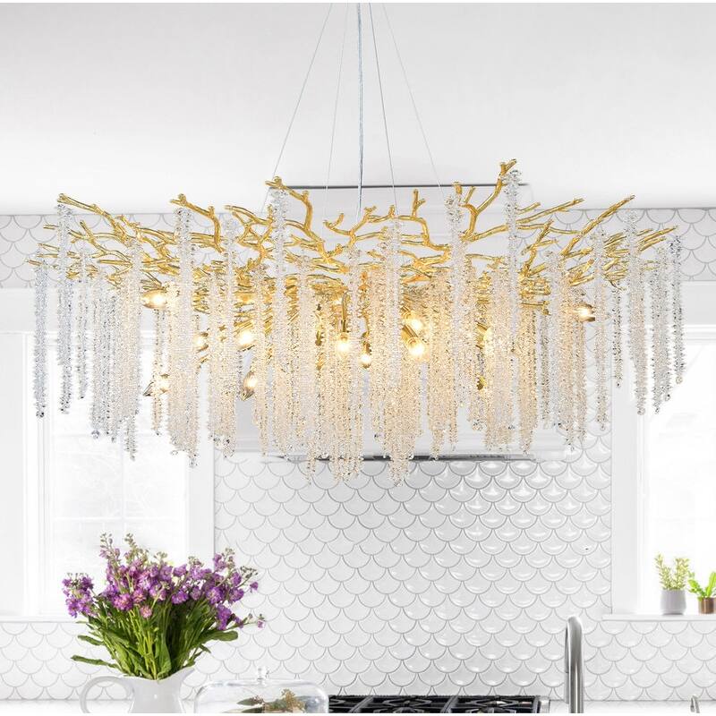 Golden Crystal Branch Chandelier Luxury Adjustable Lighting for Grand Entryways - 47.24 - Gold