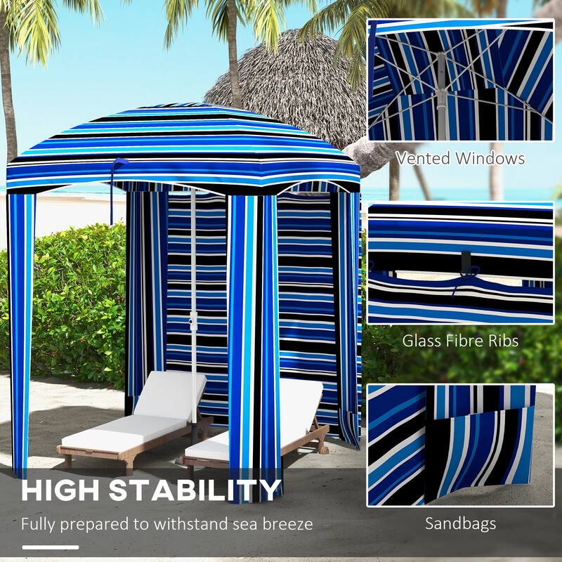 Outsunny 5.9' x 5.9' Portable Beach Umbrella, Ruffled Outdoor Cabana with Single-top, Vented Windows, Sandbags