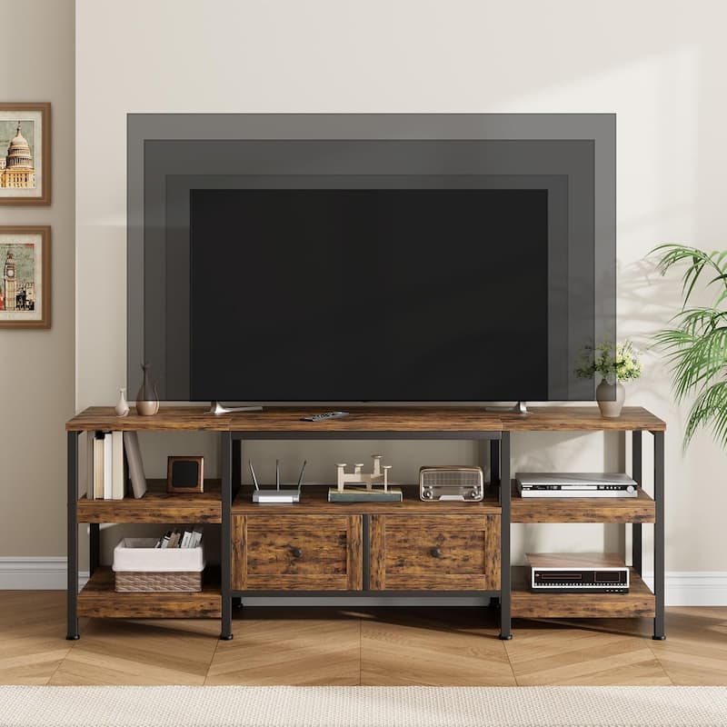 Rustic 63" TV Stand Media Console with 2 Drawers Entertainment Center for TVs Up to 65" - N/A - Brown
