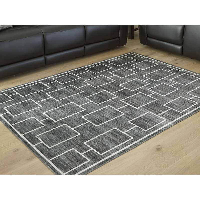 Signature Design by Ashley Elderland Black/Gray Washable Area Rug - 60" W x 84" D x 0.1" H