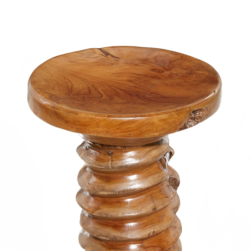 Teak Wood Handmade Live Edge Accent Table with Coiled Base - Brown - Roche River Decor - 13"W x 13"L x 19"H
