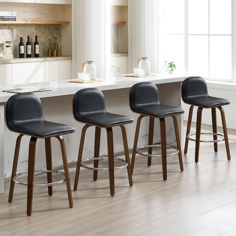 Upholstered Wood Swivel Bar Stools/ Counter Stool - Set of 4 - Black - Counter Height