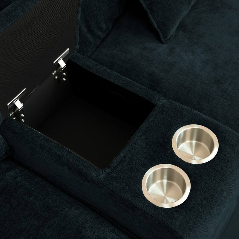 Sofa 144-in Casual Black 6 -seater Reclining Sectional - 8' x 10'