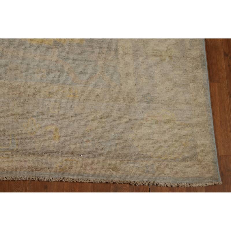 Blue Floral Oushak Turkish Area Rug Hand-Knotted Wool Carpet - 8'4"x 10'0"