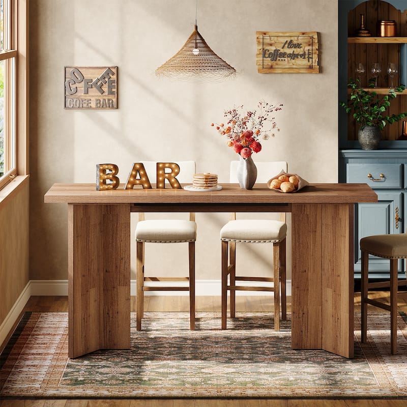 62.99-Inch Long Kitchen Bar Table for Dining Room, Living Room - Brown