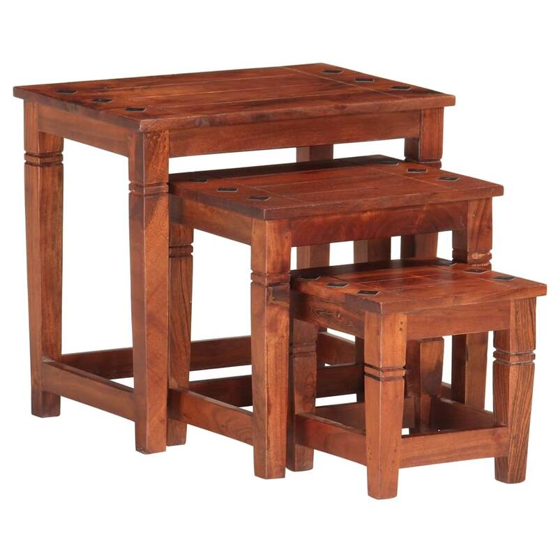 vidaXL Nesting Tables 3 pcs Solid Acacia Wood - 19.3 x 13.4 x 17.7"