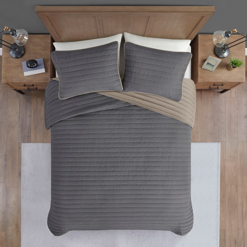 Madison Park Cameron 3 Piece Crinkled Microfiber Quilt Set