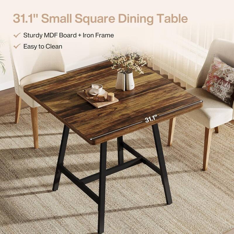 31.1" Square Industrial High Top Bar Pub Table, Small Kitchen Dining Table - 31.1" W × 31.1" D × 35.43" H