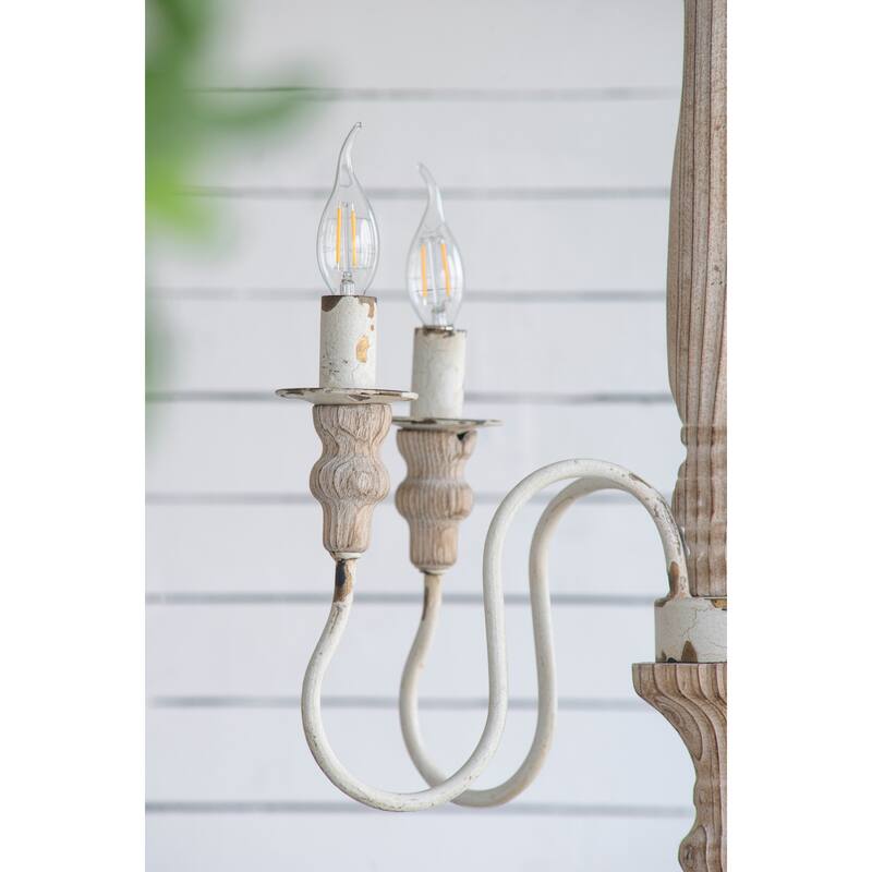 Elegant Wooden Chandelier for Kitchen Island, Candle Hanging Pendant Light Fixtures, Living Room Ceiling Lighting Fixture