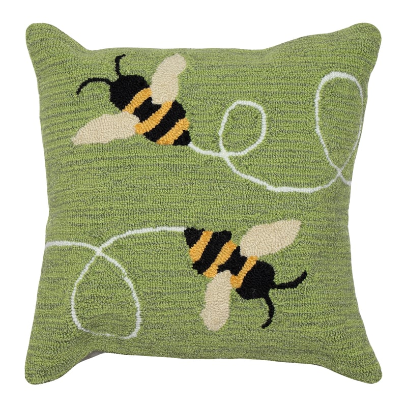 Liora Manne Frontporch Buzzy Bees Indoor/Outdoor Pillow Green 18" Square