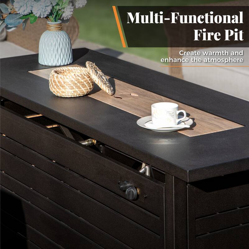 MAISON ARTS Outdoor Patio Luxury Wicker Conversation Fire Pit Set with Curved Armrests with Cushions Gray 8 Pieces