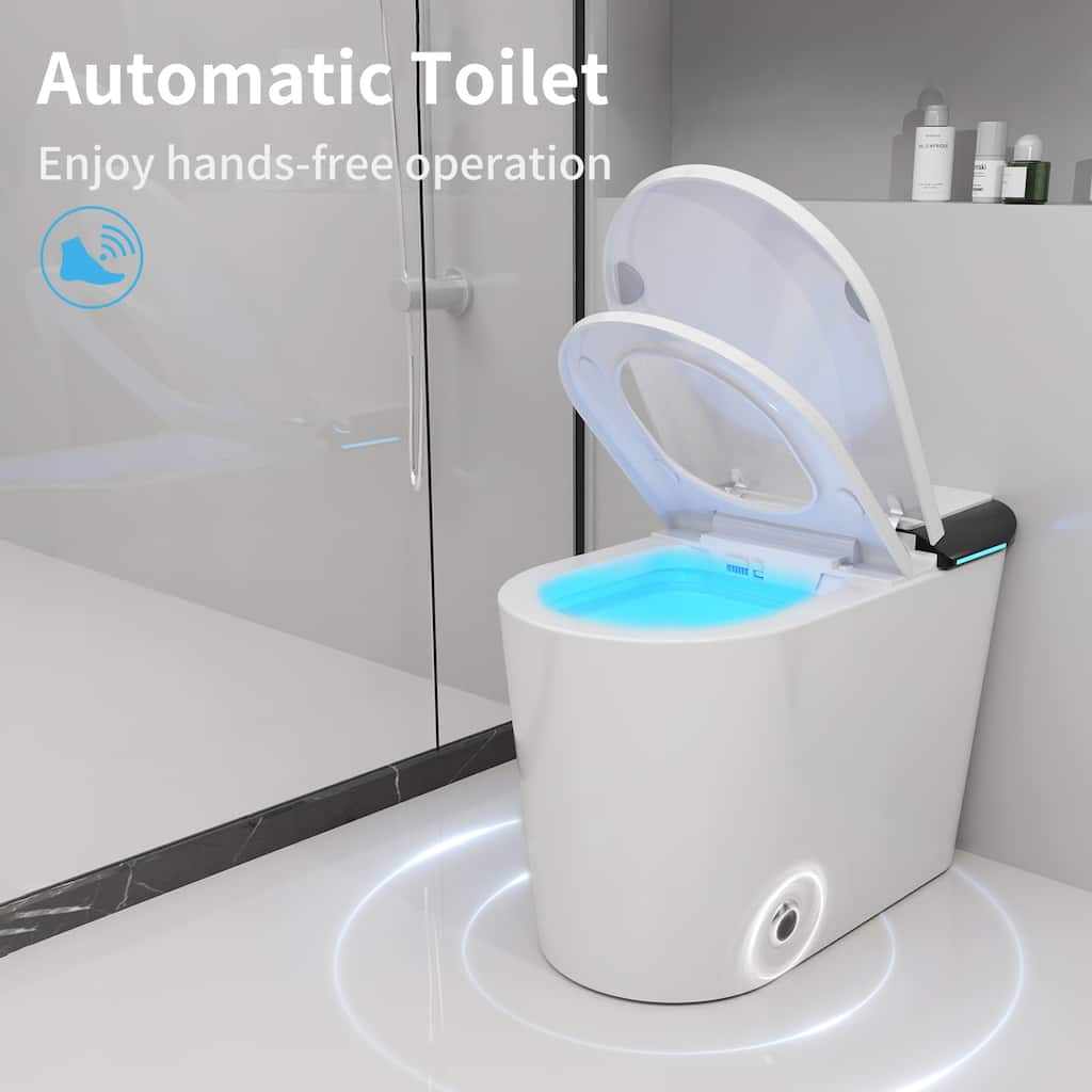 Smart Toilet with Heated Bidet Seat Auto Open/Close Lid, Warm Water Wash & Dryer, High-Pressure Flush
