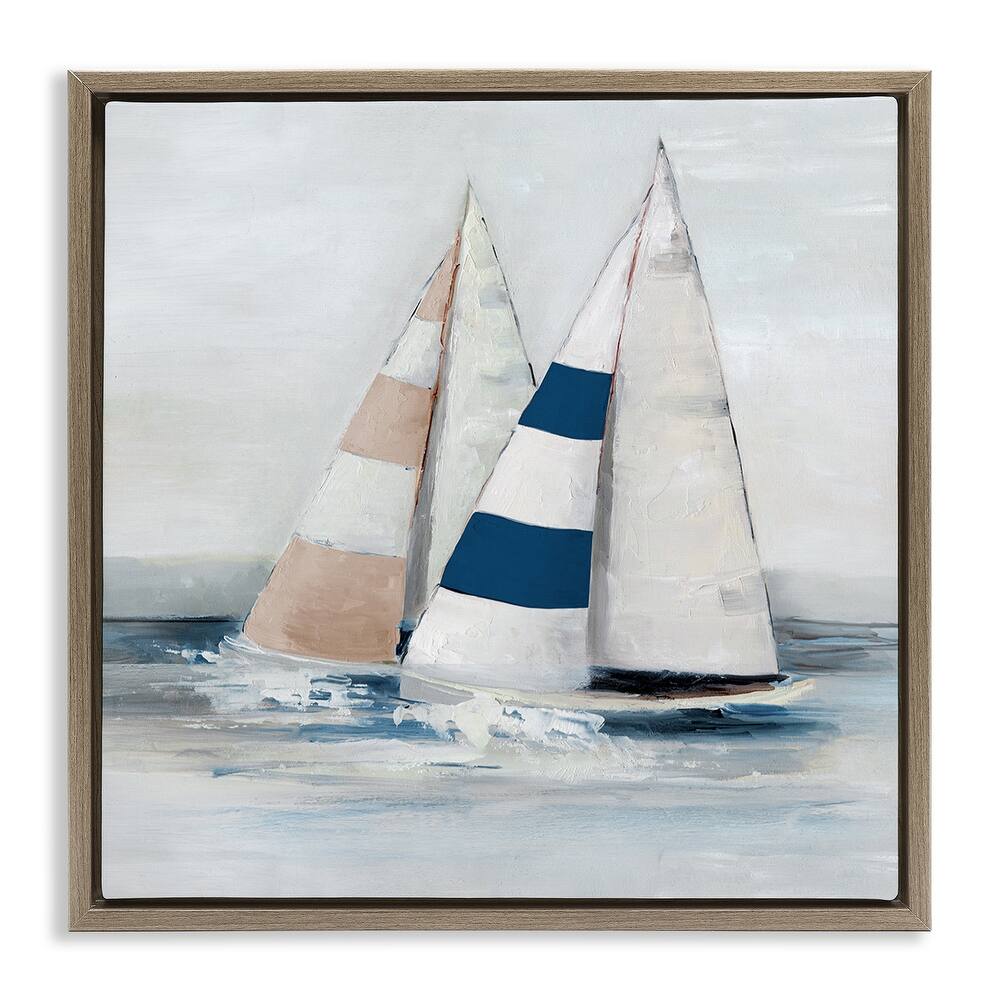 Stupell Striped Sailboat Duo Framed Floater Canvas Wall Art Design By Sally Swatland