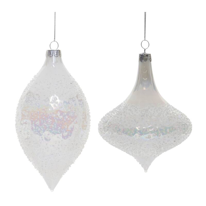 Iridescent Beaded Glass Finial Christmas Drop Ornament - 6.5" - White - 6ct