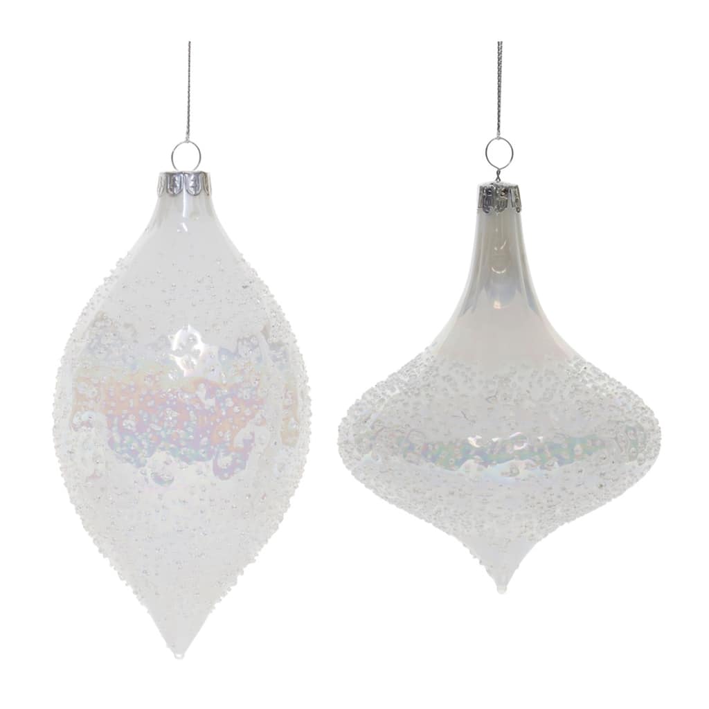 Iridescent Beaded Glass Finial Christmas Drop Ornament - 6.5" - White - 6ct