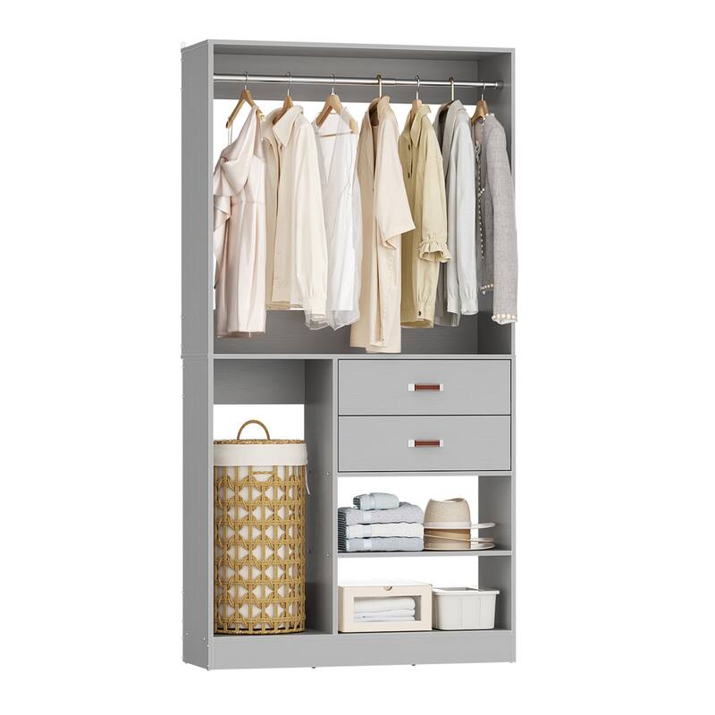 40'' Large Closet System with Shelves and 2 Drawers, Freestanding Closet Organizer with Hanging Rods