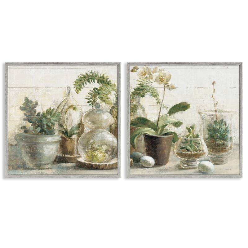 Stupell Succulent House Plants Country Charm Green Brown,2pc Multi Piece Framed Wall Art Set