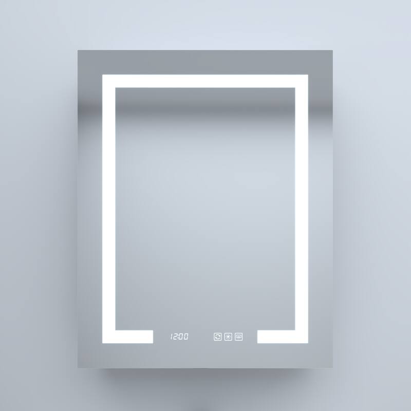 Rectangular Aluminum Recessed/Surface Mount Medicine Cabinet in Silver with Mirror LED and Clock