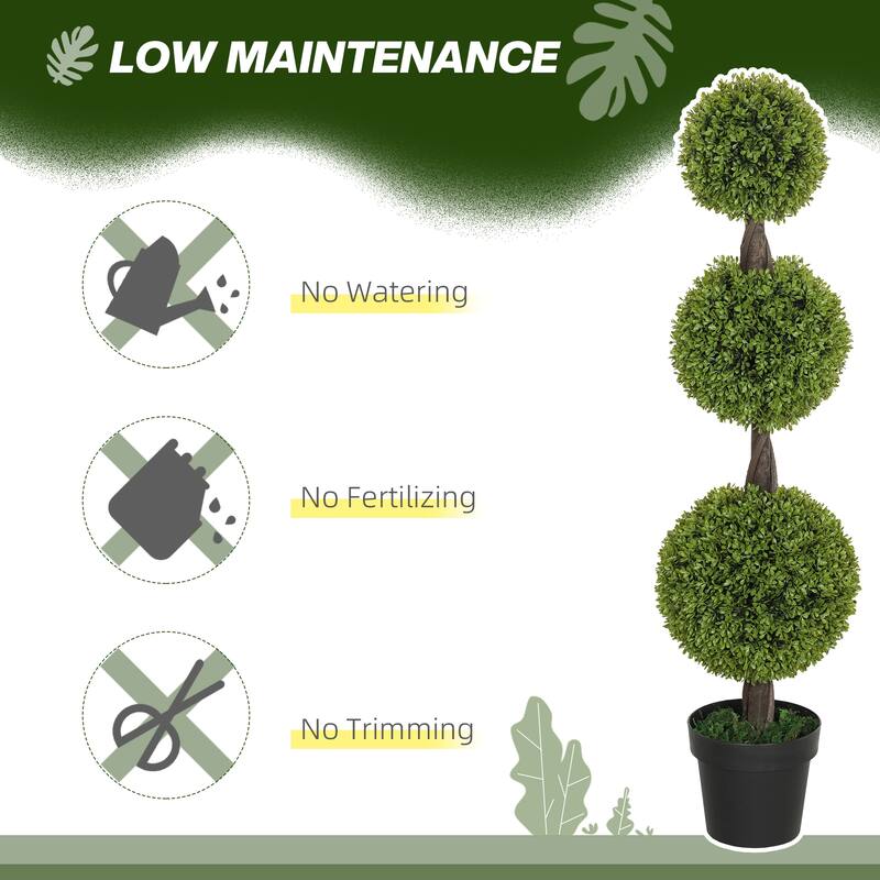 HOMCOM Set of 2 Decorative Artificial Plants, Topiary Ball-shaped Boxwood Trees in Pots, Fake Plants for Home Indoor outdoor