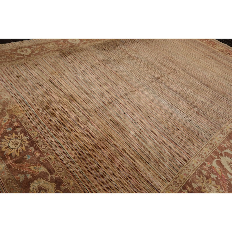10'1''x13'9'' Hand Knotted Beige Wool Transitional Peshawar Silky Sheen Rug - 10' 1'' x 13' 9''